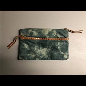 Anthropologie tie dye clutch with leather detail